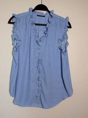 T Tahari Large Ruffled Sleeveless Blouse